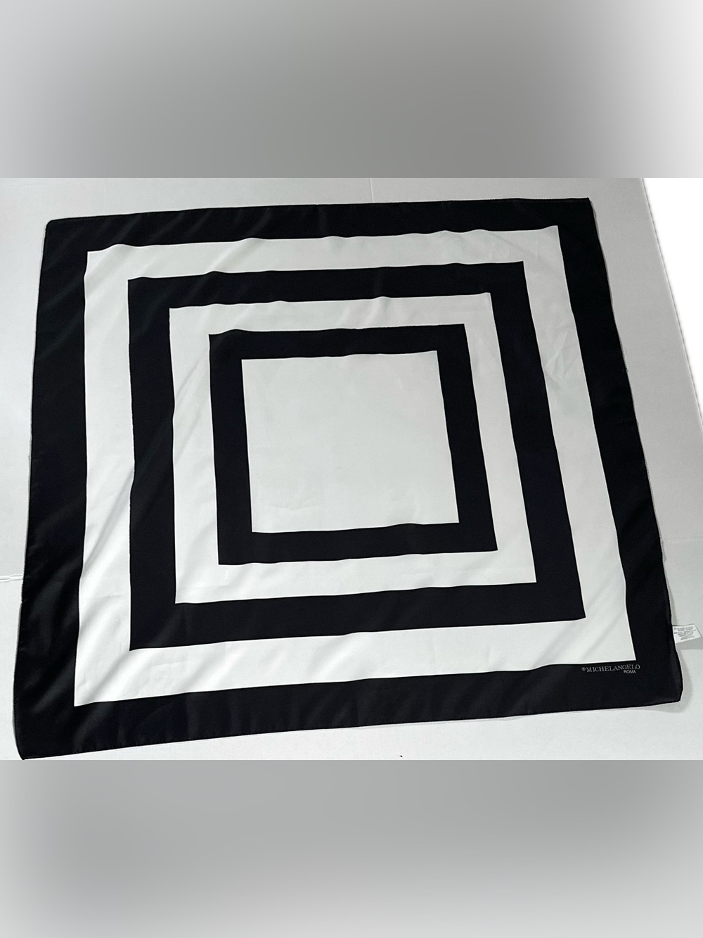 VTG 1970s-80s Michelangelo Roma Geometric Navy Blue Ivory Square Scarf Italy